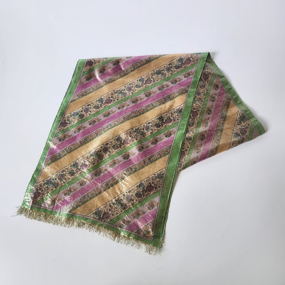 Vintage Oscar De La Renta Metallic Jacquard Woven Metallic Rectangle Scarf Boho